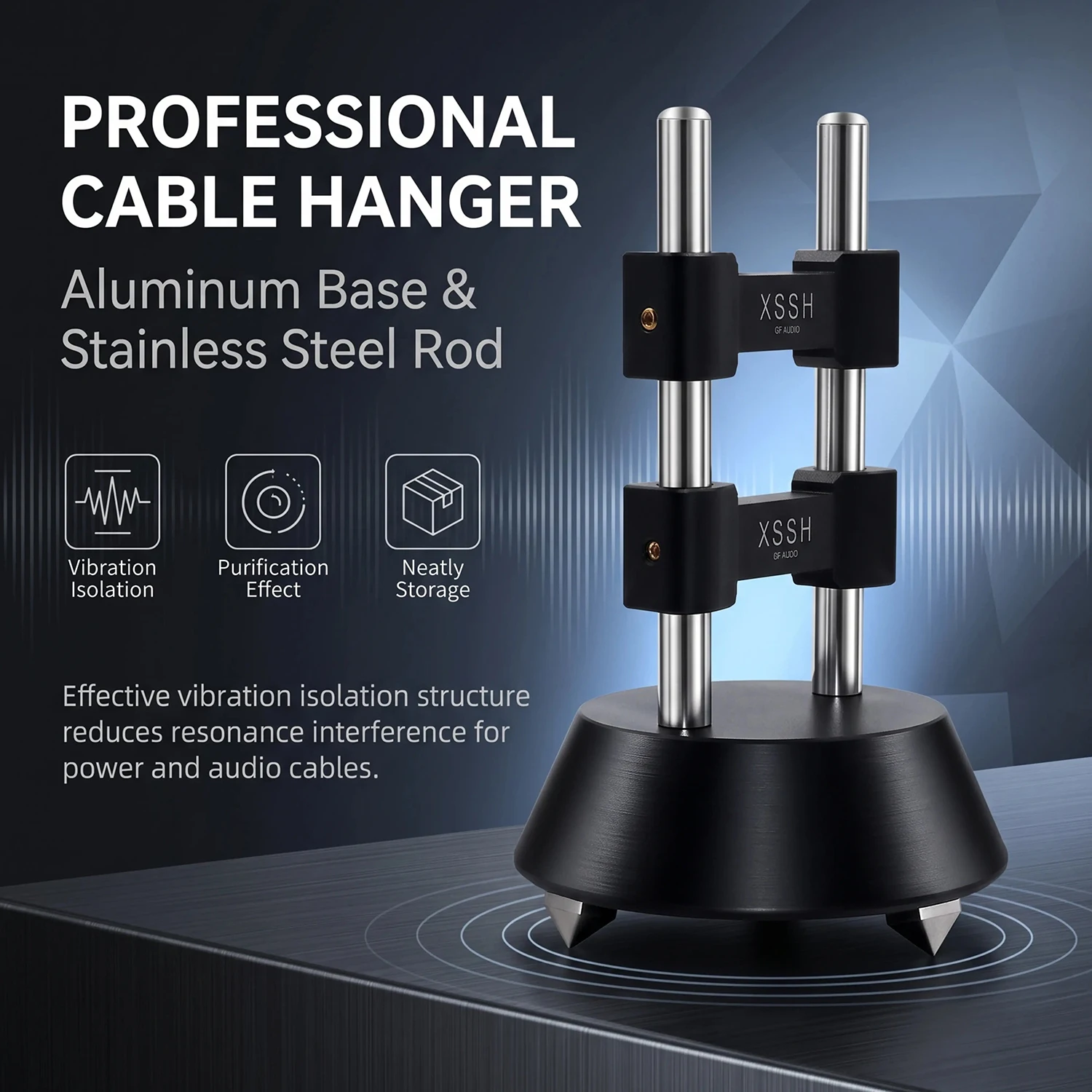 YIVO XSSH HIFI Cable Damping Support Bracket, Aluminum Alloy Base Stainless Steel Shaft, Audiophile Audio Wire Isolation Stand