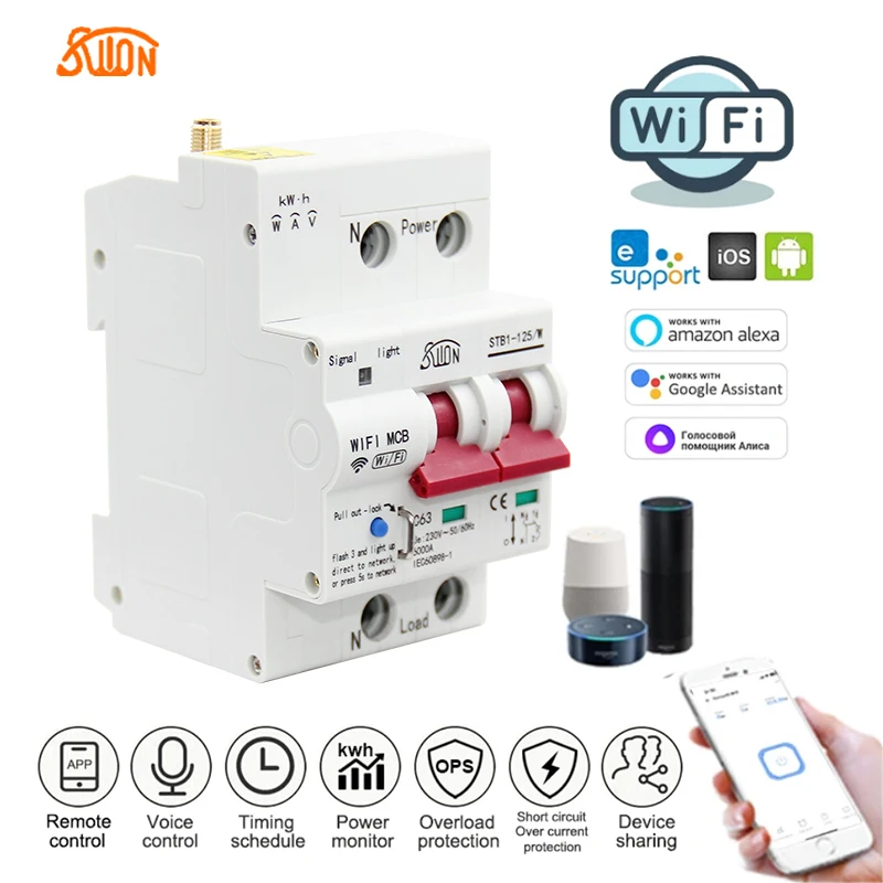 eWeLink WIFI Smart Switch kwh Energy meter Timer Voice Remote control Overload Short circuit protection MCB Circuit Breaker