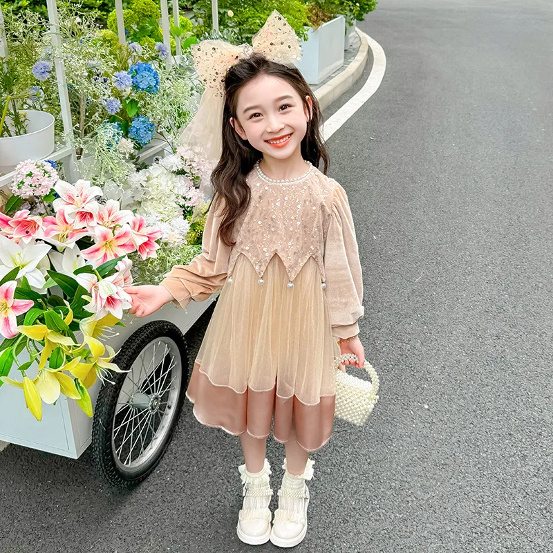 

Girls' Autumn Dress2025New stylish children's long-sleeve French-style dress for little girls, spring and autumn princess dress