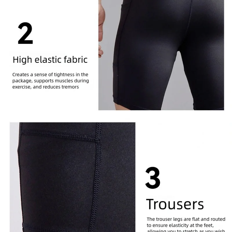 Herren-Kompressions-Marathon-Laufshorts mit Hüfttasche, schnell trocknend, für Training, Fitness, Sport, enge Shorts – Detail 9