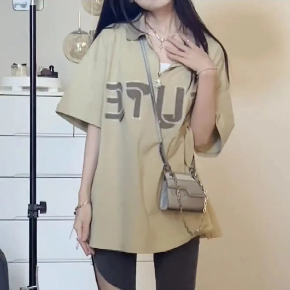 

Short Sleeve Shirts Womens Mesh Splicing Pintuck Loose Shirt Festival Trendy Artistic Urban Student Youthful Statement Party