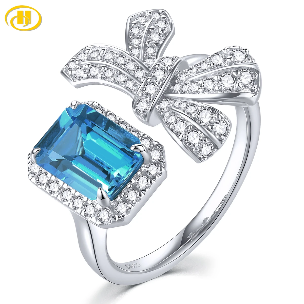 Natural Blue Topaz Solid Sterling Silver Ring 2 Carats Genuine Gemstone Unique Special Fine Jewelry Women Birthday Gifts