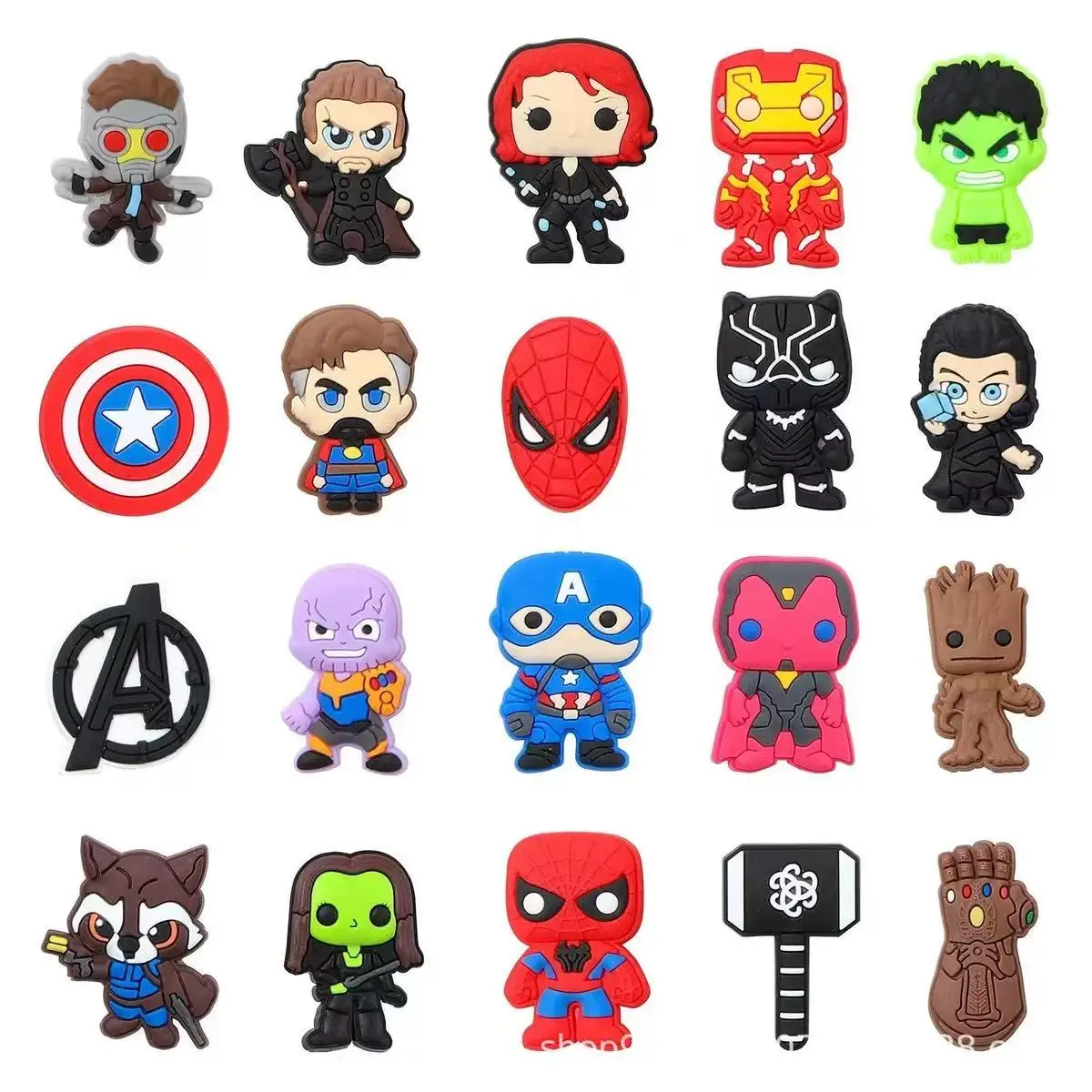 Mesuca 20-200pcs Mixed Cartoon Hero Shoe Charms PVC Clog Decor DIY Shoe Accessories Boys Kids Party Favors
