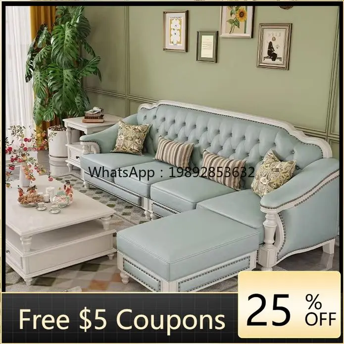 

YFY American Style White Solid Wood Genuine Cowhide 1234 Combination Simple American Living Room Villa Furniture