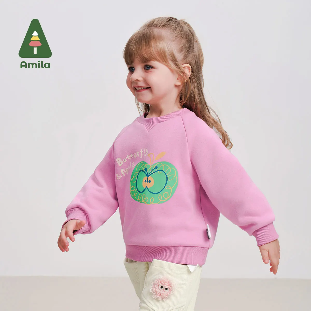 Amila Baby Sweater 2024 Winter New High Quality Contrast Color Cartoon Plus Velvet Warm Soft Skin-Friendly Children‘s Pullover