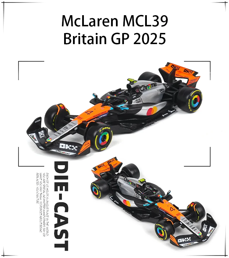 Bburago 1:43 2025 F1 McLaren MCL39 Britischer Großer Preis # 4 Lando Norris # 81 Oscar Piastri Legierungsauto Druckguss-Modell Spielzeug Sammlerstück – Detail 3