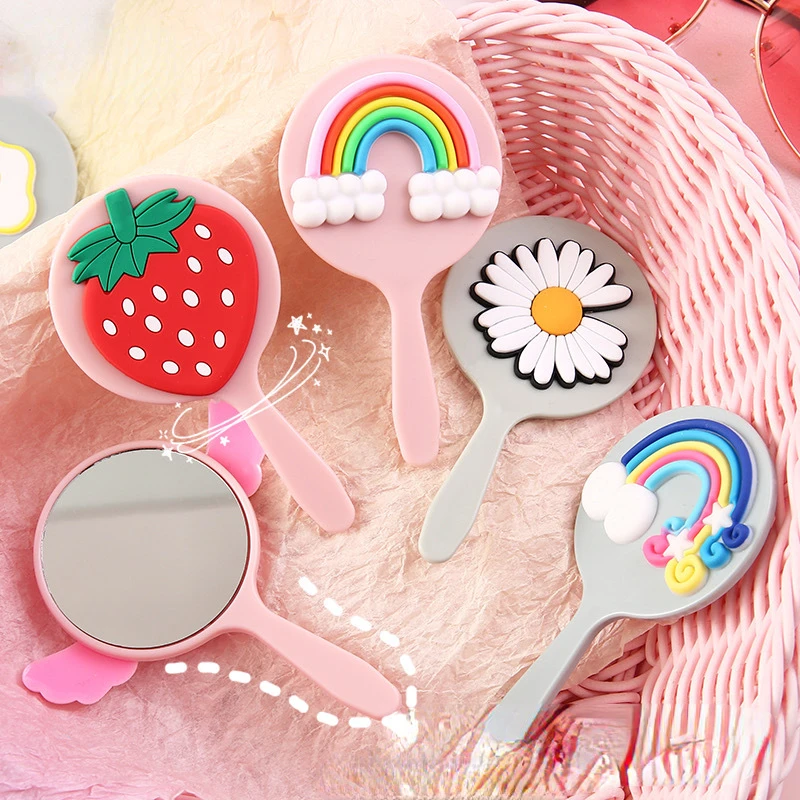 

1pc Cute Sweet Girls Makeup Mirror Mini Creative Cartoon Portable Makeup Mirror Portable Handheld Pocket Small Makeup Mirror