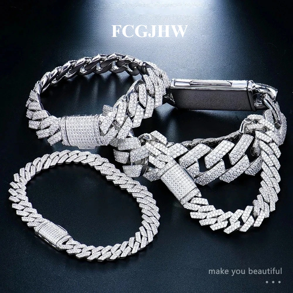 FCGJHW D VVS1 Moissanite Cuban Bracelet 8mm/10mm/12mm/14mm s925 Sterling Sliver Cuban Bracelets for Women Man 2026