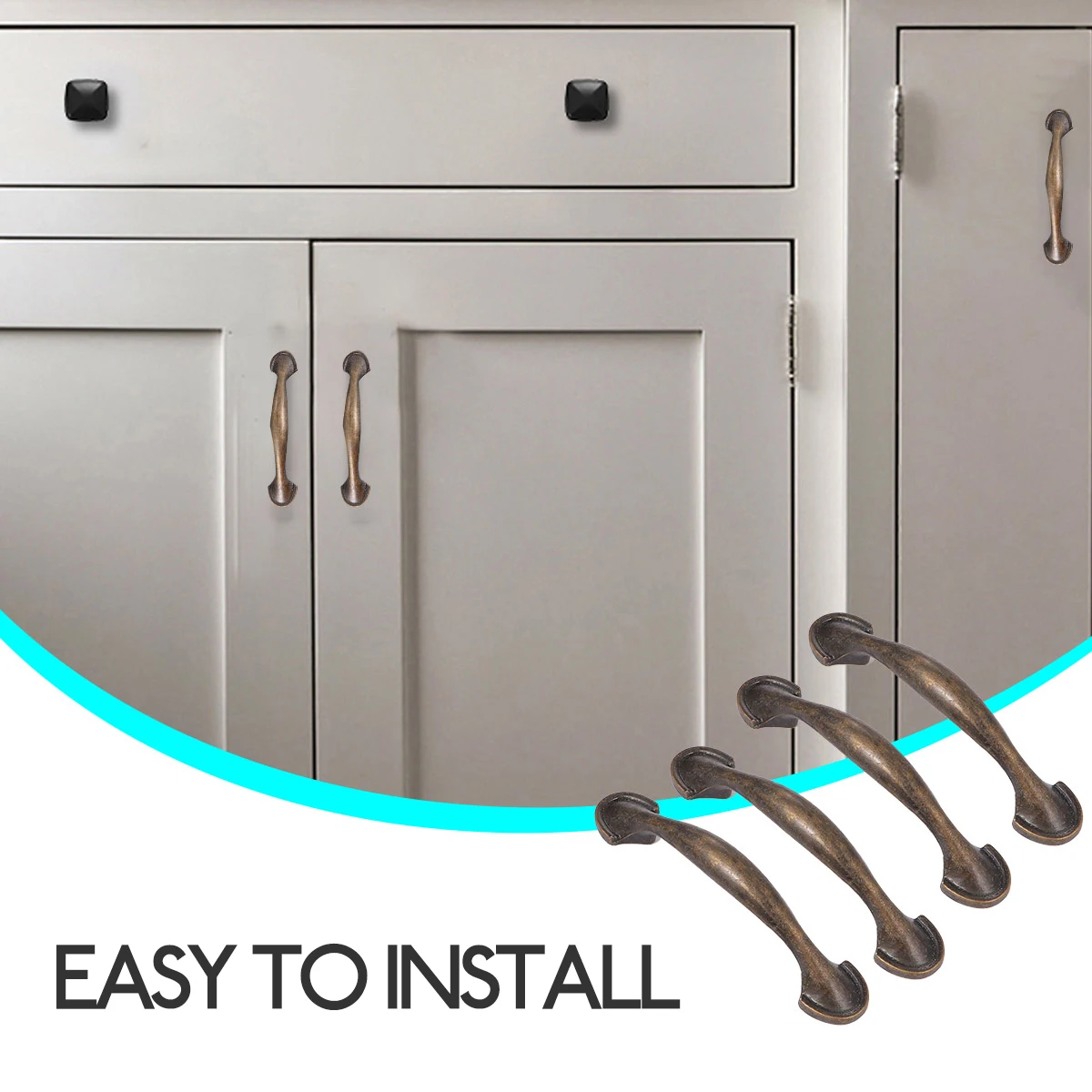 

4 Pcs Wardrobe Door Handle Vintage Black Knob American Style Kitchen Cabinet Handles Ideal for Bedroom Dressers drawers long