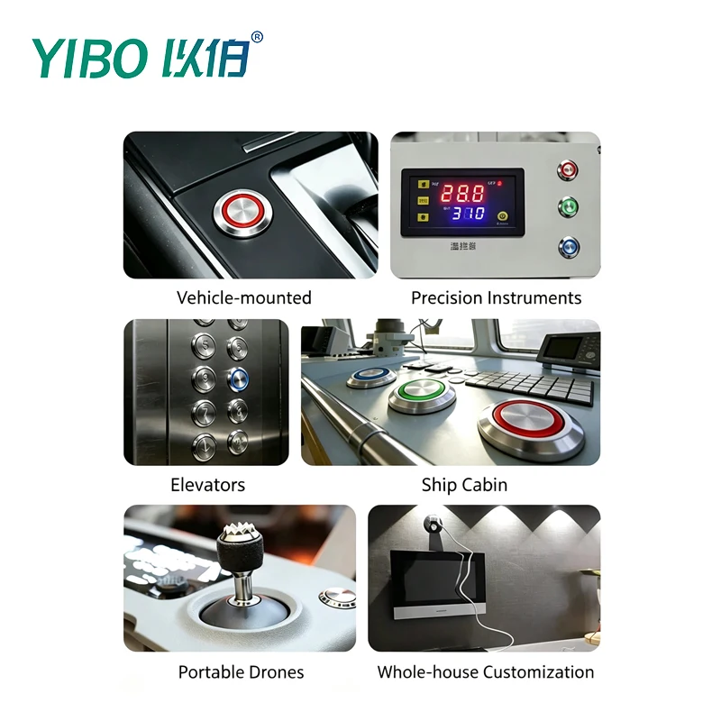 YIBO 22mm Metal Push Button Switch LED Waterproof Stainless Steel Latching Self Locking Switch 220V Industrial Button