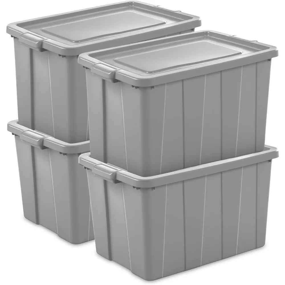 4 عبوات من حقائب تخزين Tuff1، صندوق بلاستيكي قابل للتكديس مع غطاء، 30 جالون