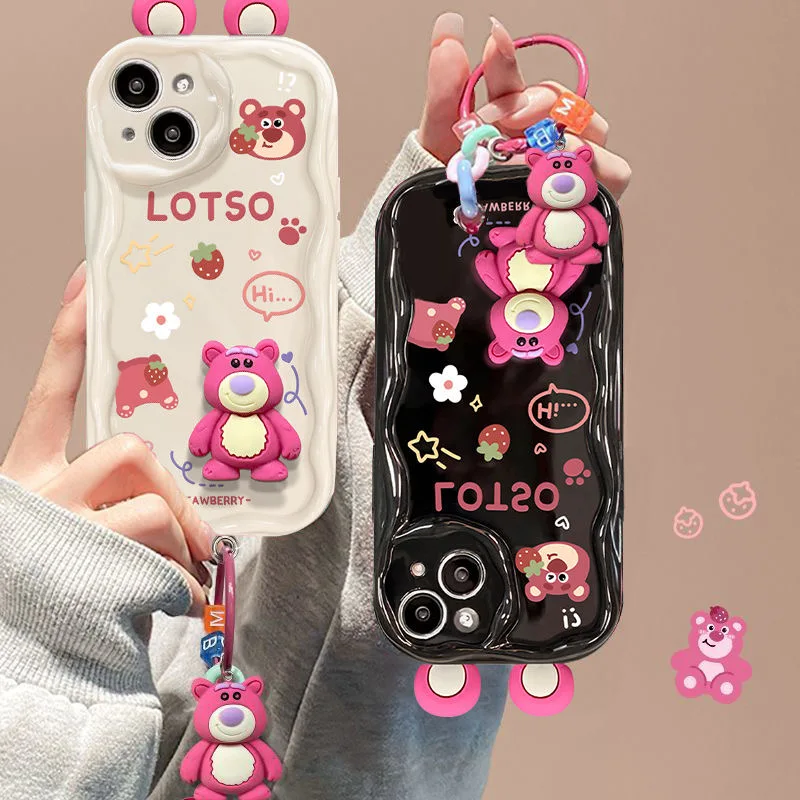 For Xiaomi Redmi 12C 9A 9C 9T 10C Note 12S 12 Pro Plus 11 11S 10 10S 9 9S 8 Pro 3D Ear Lost Bear Pendant Wave Soft Phone Case