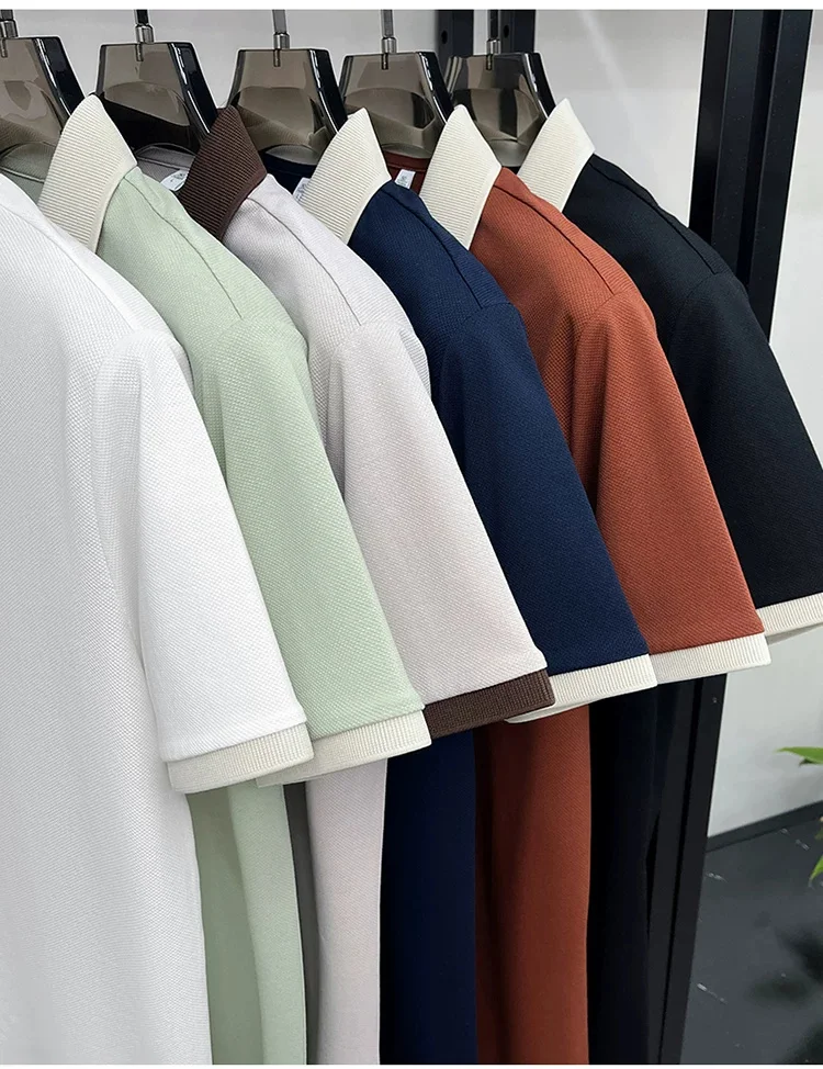 Summer short sleeved men's seagull collar men's business long staple cotton polo shirt