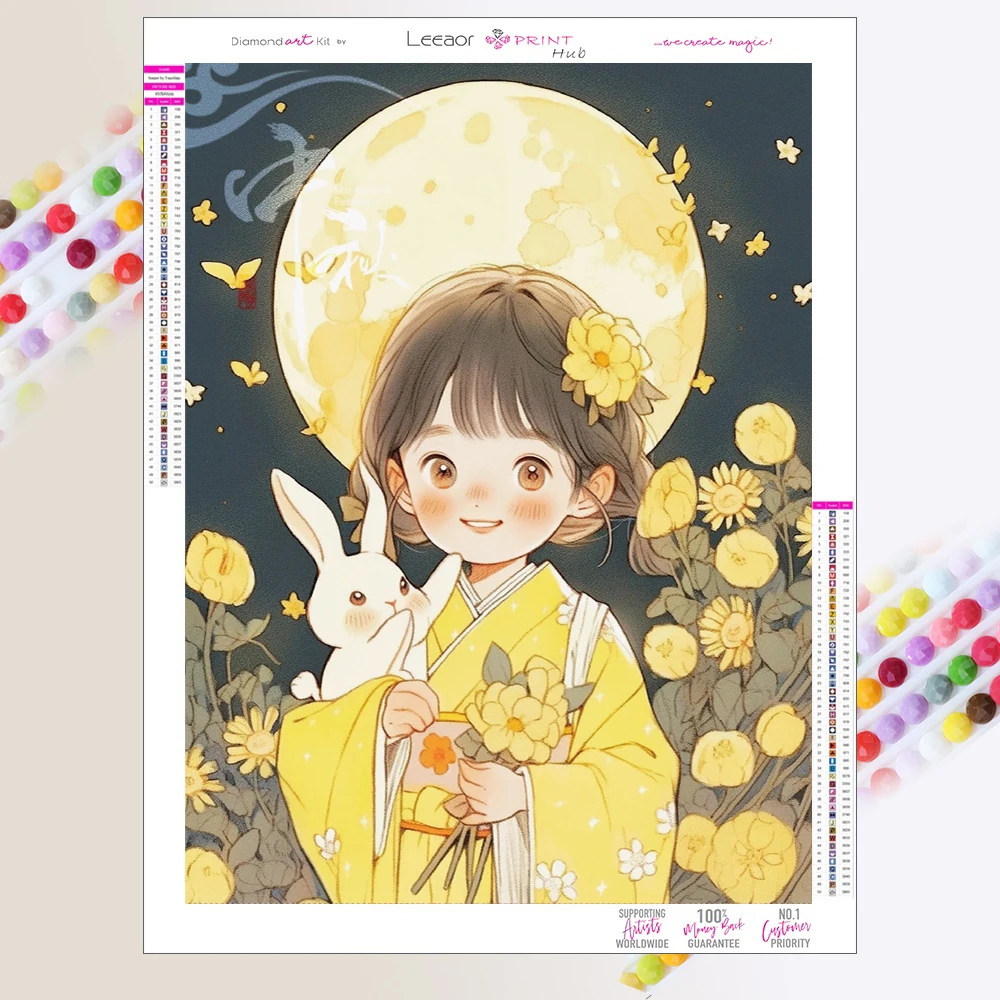 Festive Diamond Painting Of Cute Girl Holding Moon Rabbit Mosaic Embroidery Cross Stitch Kits Mid Autumn Festival Home Art Decor