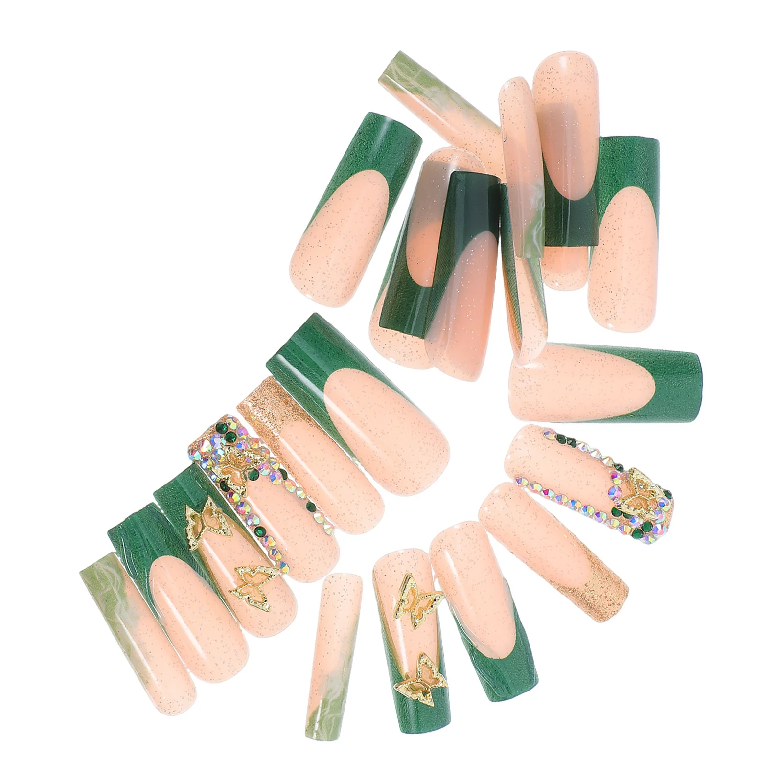 

24pcs Fake French Tip Glitter Press Nail Kit Full Cover Stick On Nails For Women Party Celebration Coffin Shape