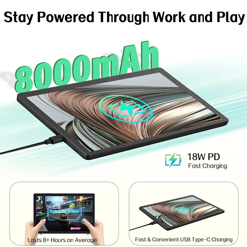 ANRY Tablet PC Android 15 OS Tablet da 10,95 pollici con custodia WIFI Ipad 12 GB + 128 GB 8000 mAh Linguetta per mini computer da viaggio in ufficio