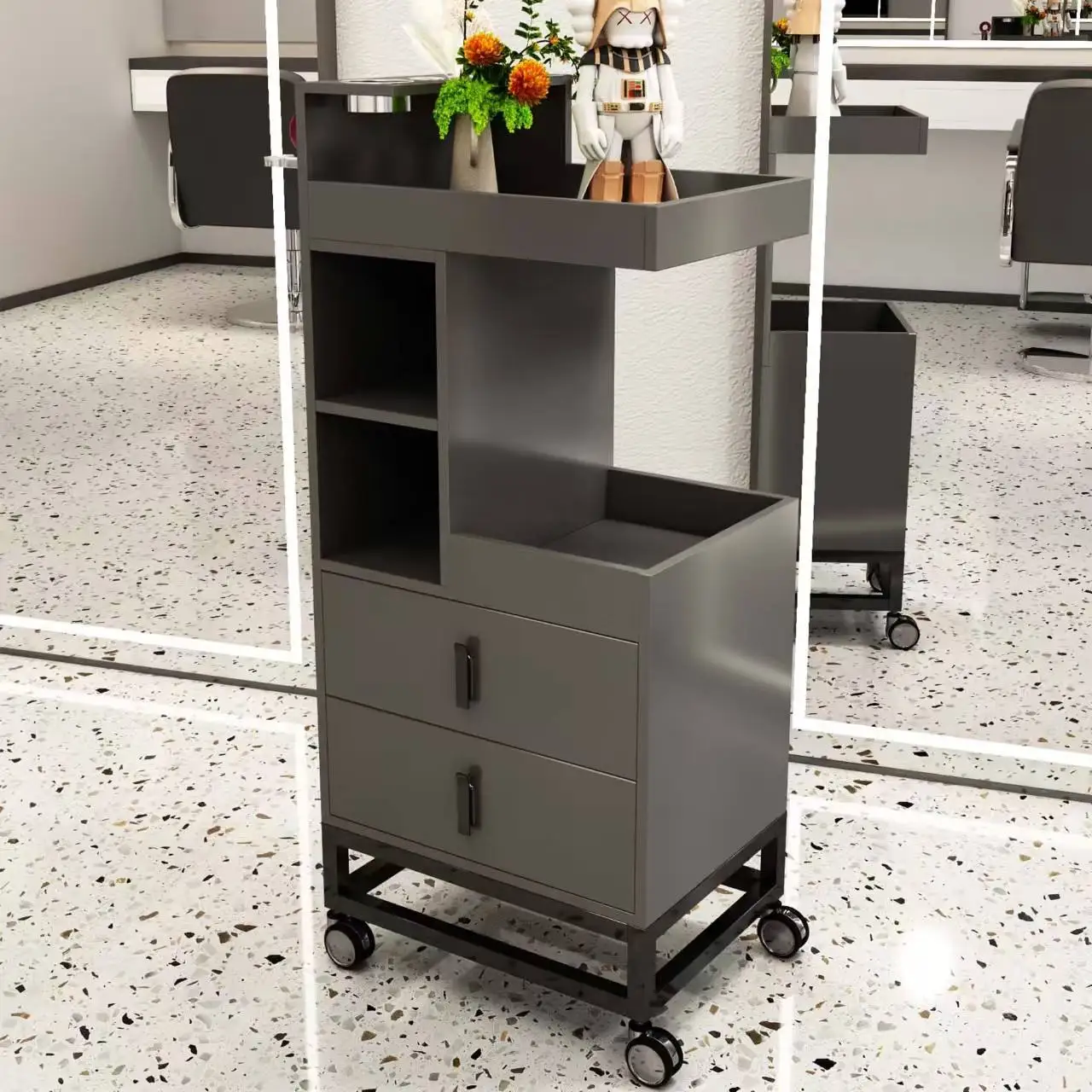 Luxury Metal and Wood Hairdressing Work Cabinet Barber Shop Storage Tool Cart for Salon Spa Living Room Application