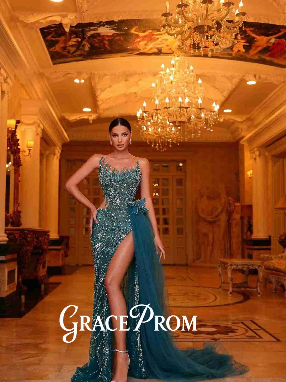 

GraceProm Glamorous One-Shoulder Evening Dress 2026 Sparkling Sequin Carpet Gown Trendy A-Line Floor-Length Party Gown فسات