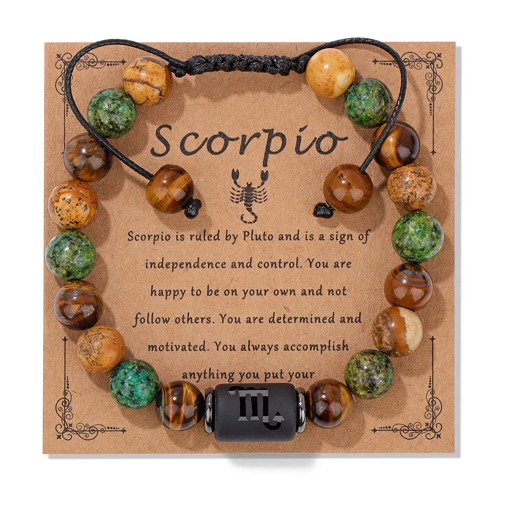 Scorpio 12 Constellation Bracelet African Turquois Picture Stone Tiger Eye Libra Aquarius Braided Bracelets Gift For Men Women