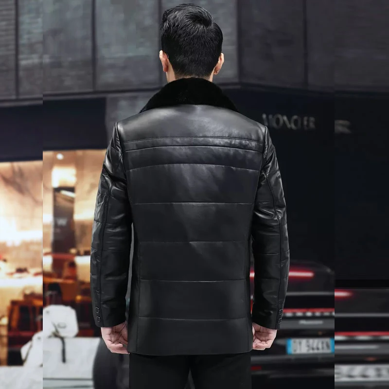 Detachable Fox Fur Collar Sheepskin Coat Man Winter Natural Leather Down Cotton Jacket Men Genuine Leather Padded Jacket Man