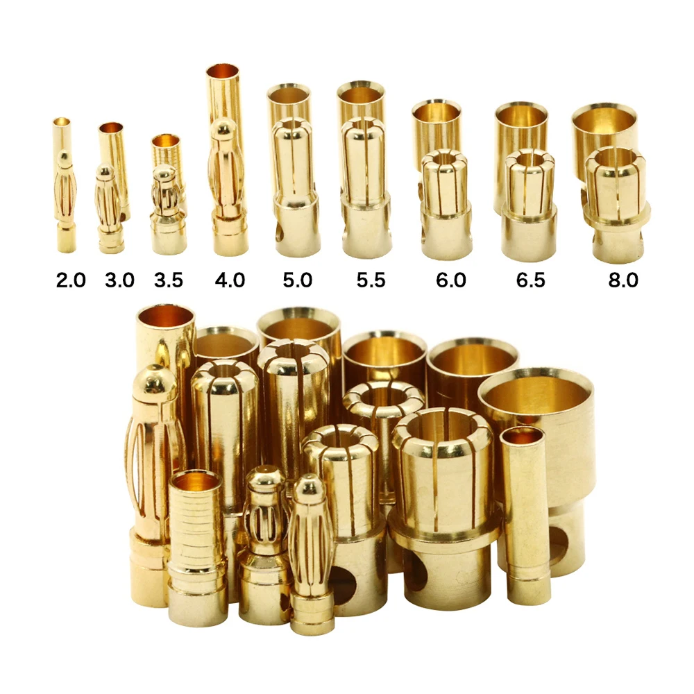 5/10Pair 2.0mm/3.0mm/3.5mm/4.0mm/5mm/5.5mm/6mm/8mm RC Battery Gold-plated Male Female Bullet Banana Plug High Quality Connector