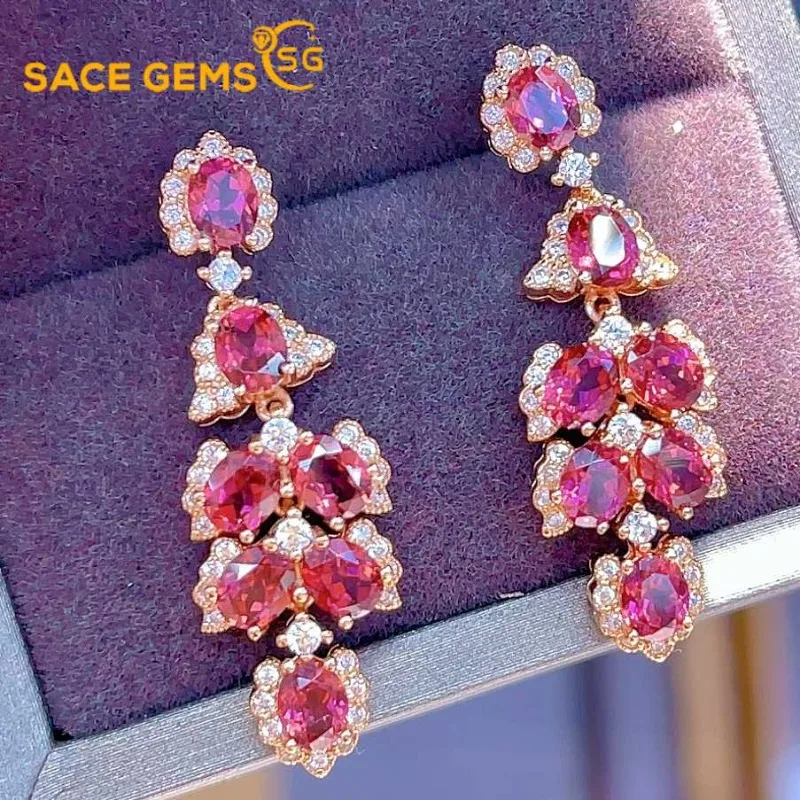 

SACE GEMS Fashion Jewelry Earrings for Women 925 Sterling Silver 4*5MM Natural Garnet Drop Earrings Wedding Party Fine Jewelry