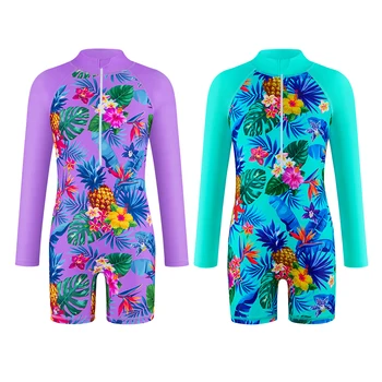 Girls' swimsuit Little Girl Long Sleeve Front Zipper Swimwear Kids Single suits and cut 4-12 Years Children One Piece Swim suits