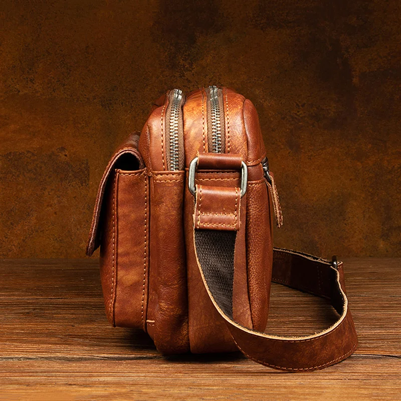 New Vintage Real Leather Shoulder Messenger Bags for Men Casual Versatile Magnetic Buckle Crossbody Fashion Man's