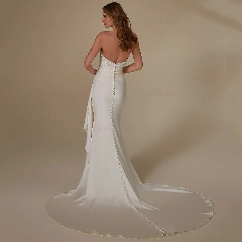 Vestidos De Novia De sirena con escote corazón elegante, Vestidos De Novia sin tirantes con Espalda descubierta, Vestidos De Novia De satén plisados con abertura lateral