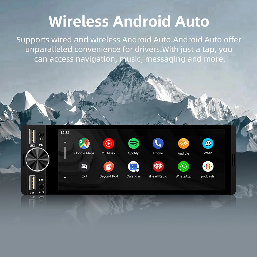 6.36 Inch 1 Din Universal Car Radio Multimedia Smart Screen CarPlay Andriod Auto GPS Navigation Player Support FM WiFi USB