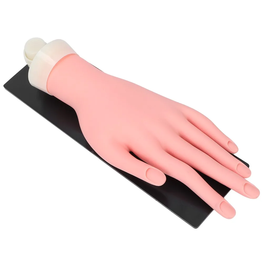 Silicone Nail Art Practice Hand Bendable Fingers Reusable Mannequin Hand For Nails Soft Touch With Fixed Plate