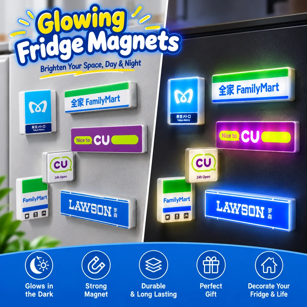 Rechargeable LED Mini Light Box Fridge Magnet Lawson FamilyMart CU Convenience Tokyo Metro Signage Magnetic Decor Home Gift