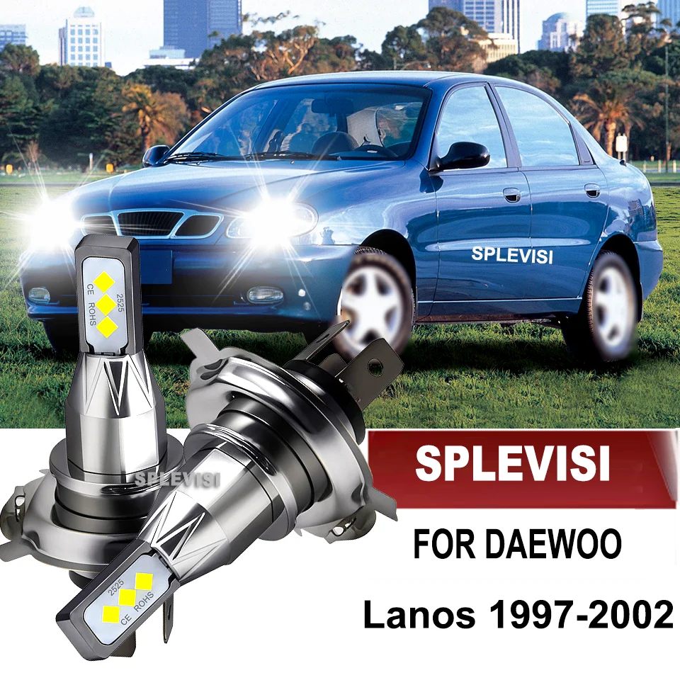 2Pcs Car Headlight H4 Led 6000LM Bulbs 6000K Lamp Fit For DAEWOO Lanos 1997 1998 1999 2000 2001 2002