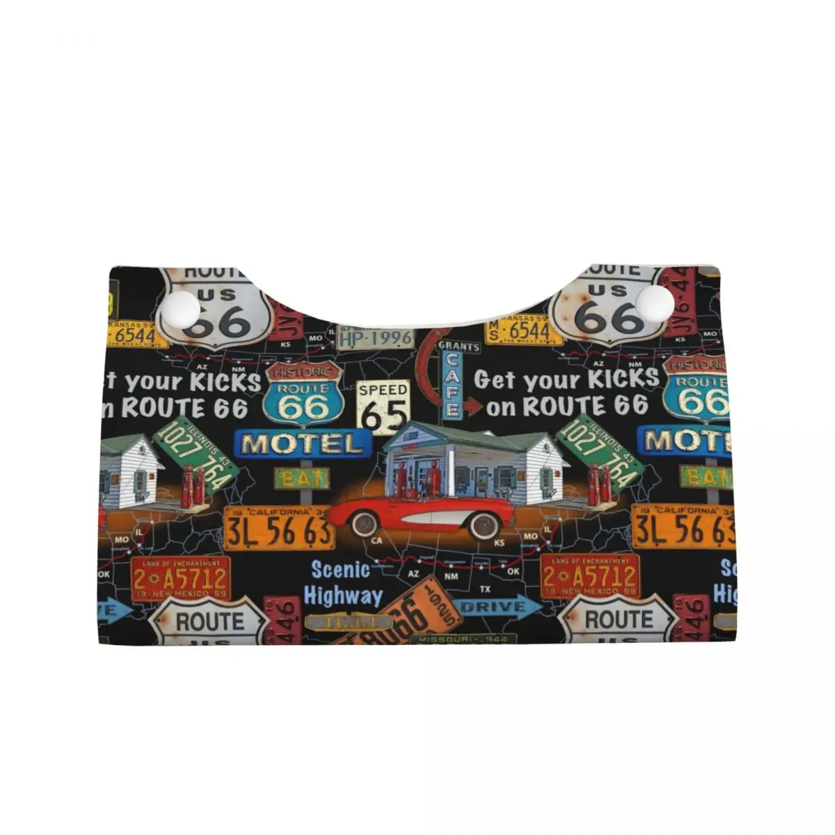 Custom Vintage America Road Route 66 Tissue Box Cover Rectangular PU Leather Facial Tissues Holder for Car