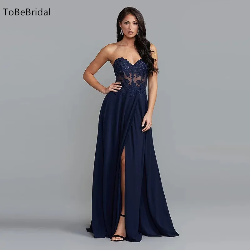 Customized Evening Dresses For Women Sexy Strapless High Waist Wedding Party Dress A-Line Embroidered Decal Graduation Prom Gown