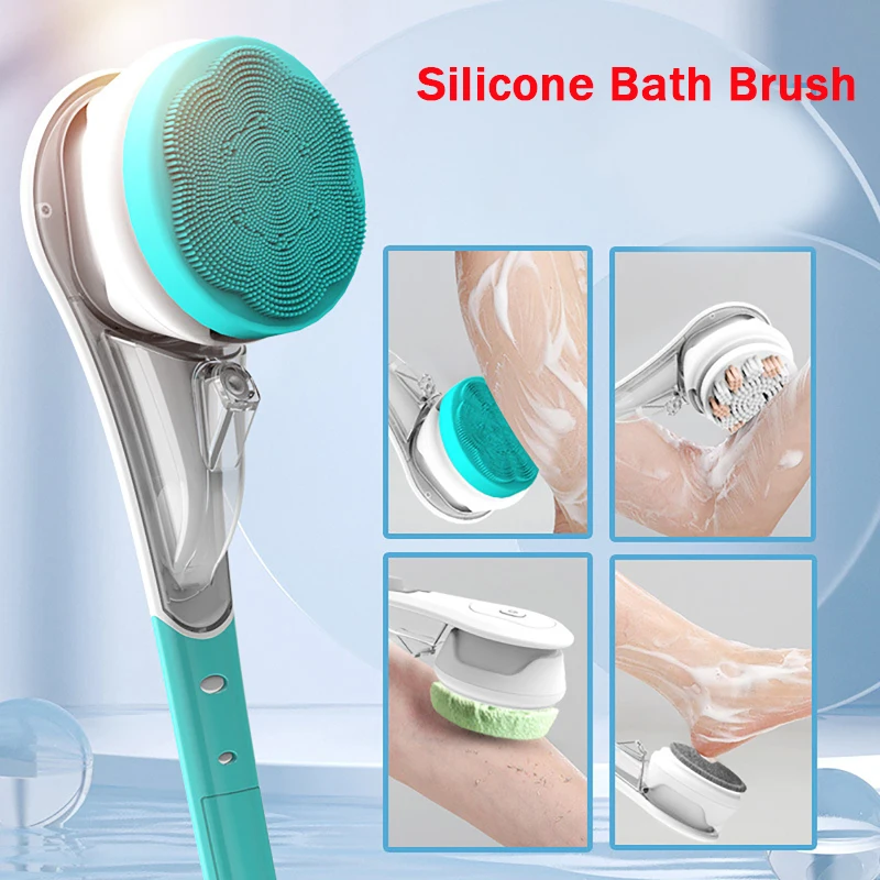 Multifunctional Electric Bath Brush Waterproof Cleaning Brush Long Handle Back Face Foot Scrub Tool Silicone Bath Body Brush