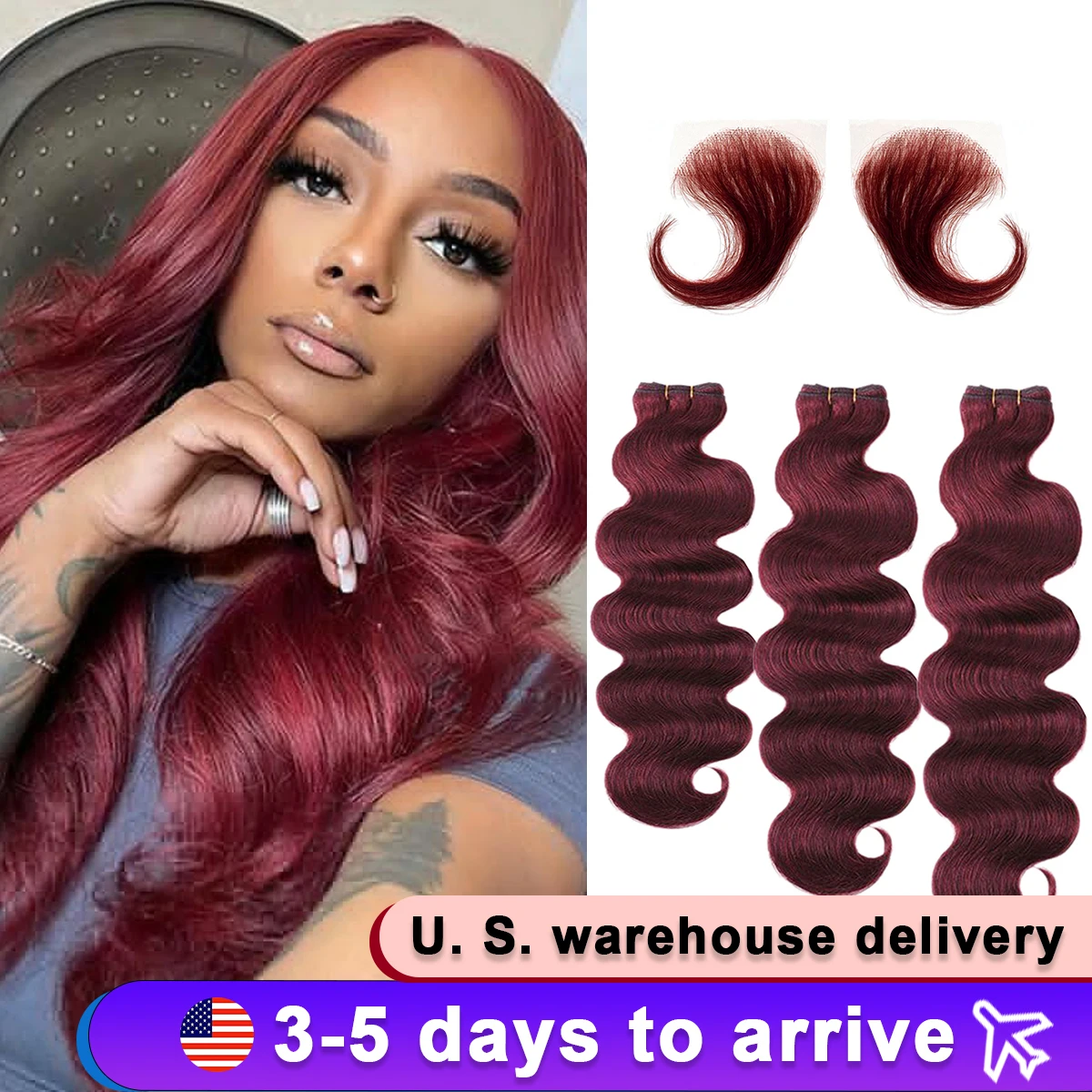 Bundles brésiliens de vague de corps, cheveux humains Remy, extensions de cheveux non transformés, tissage rapide, 100% bordeaux 99J, 14 A, 16A, 20 po, 20 po