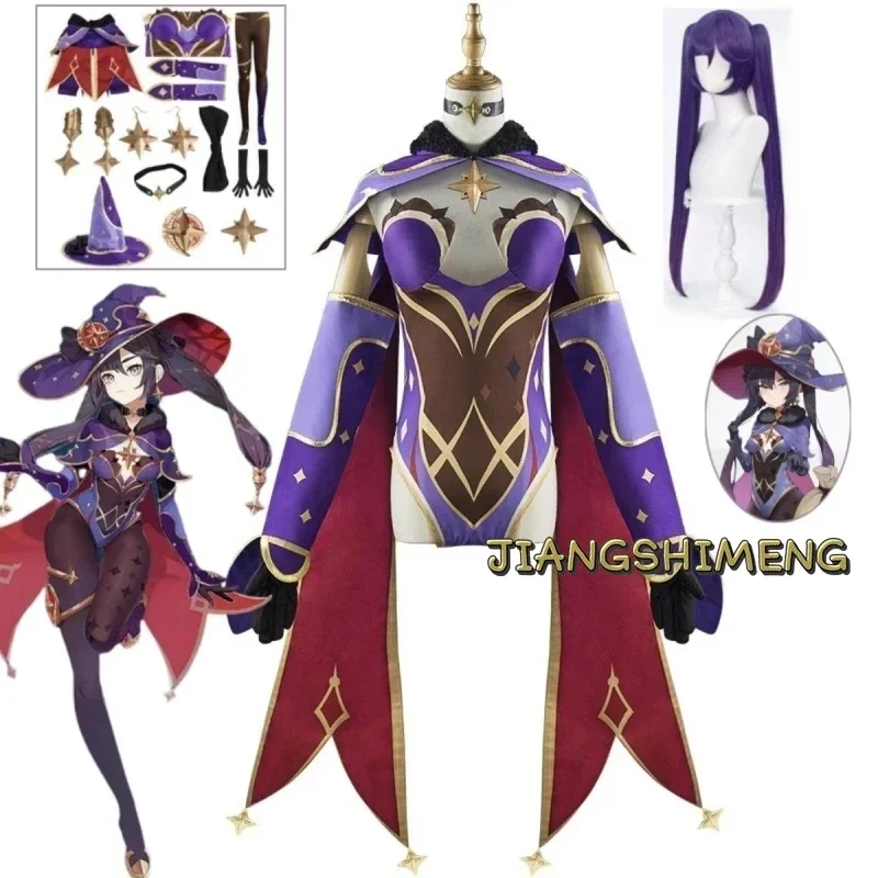 

Anime Game Genshin Impact Mona Cosplay Kostum Women's Halloween Carnival Party Costume Wig Cosplay Uniform Sexy Dress