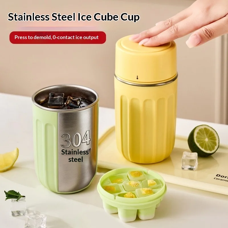 Durable Portable Ice Cube Water Bottle Touch-free Stainless Steel Ice Maker Kettle Detachable Reusable Ice Mold Hot LIJIAO