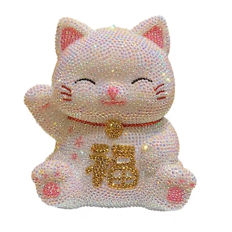 Blinged Chinese Lucky Cat Statue Rhinestone Coin Deposit Jar DIY Handmade Mosaic Cross Stitch Home Decorative Kids Birthday Gift