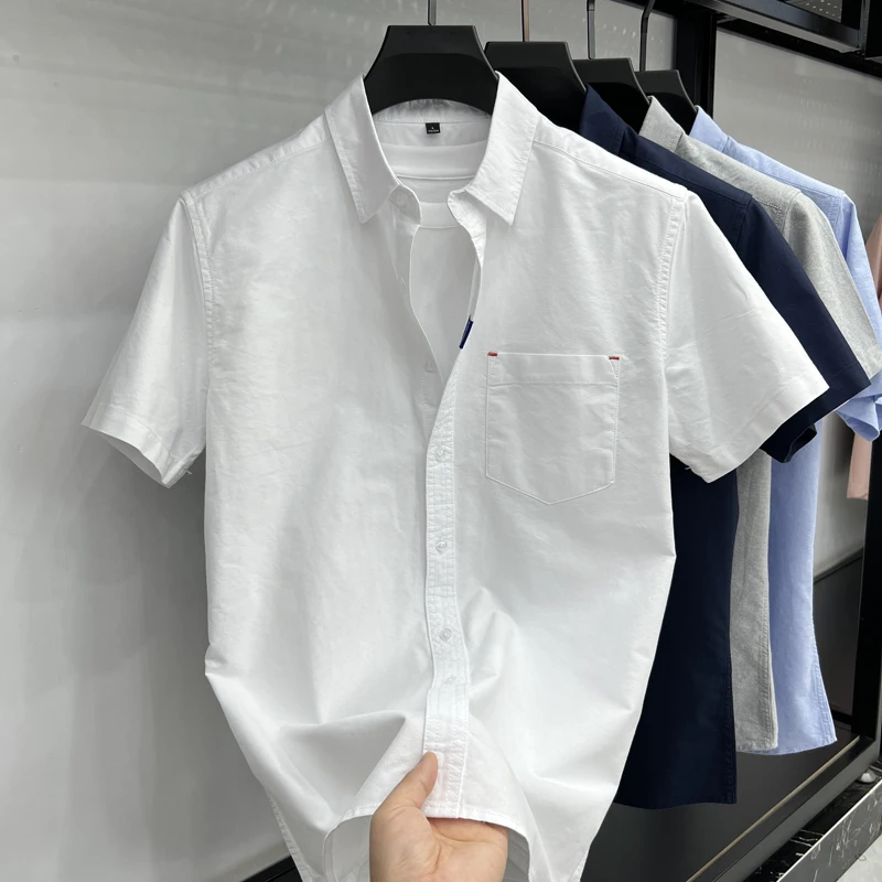 Design Brand Pure 100Cotton Men's Shirt Summer New Lapel Pocket Embroid Short Sleeve Base Shirt Business Fashion Men's Clothing
