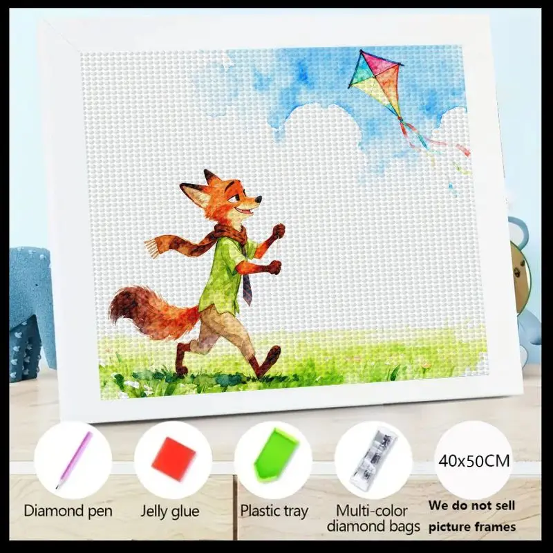 

1PC 5D Diamond Painting Kit - Fox with Kite DIY Crystal Art Set, Colorful Multi-Piece Enamel Gem Craft, Complete with Tools, Per