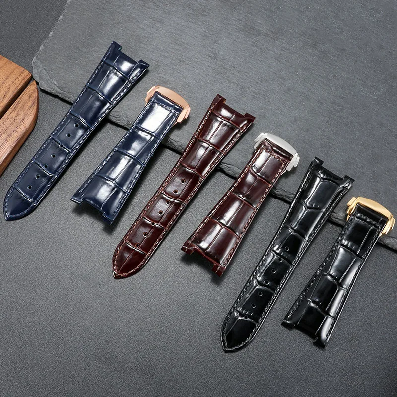 Genuine Leather Watchband For Omega Constellation 131.33 Series Strap Blue Notch 25x18X13mm 25x18X14mm Business Watch Bracelet