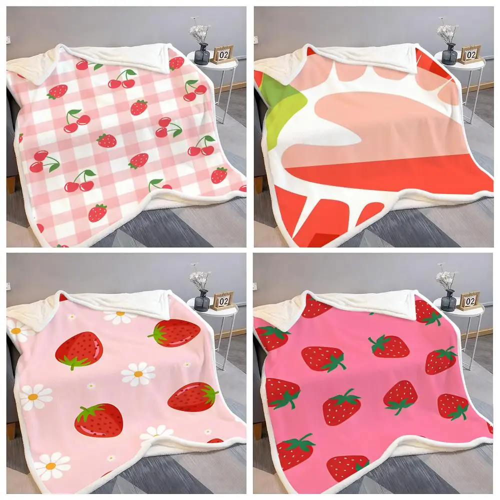 Strawberry Pattern Throw Lightweight Soft Flannel Throw Blanket Summer Cooling AC Nap Blanket for Sofa Couch Bed Travel