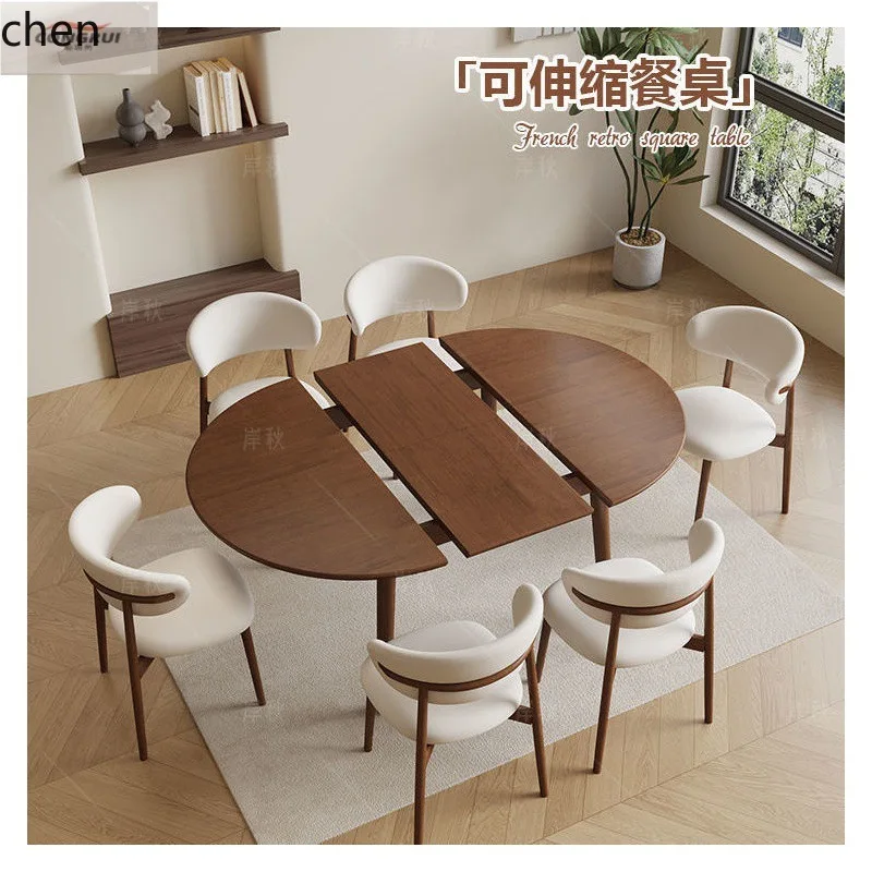 ZML Folding Small Apartment Dining Table Set Oval Solid Wood Extendable Retro Dining Table and Chairs