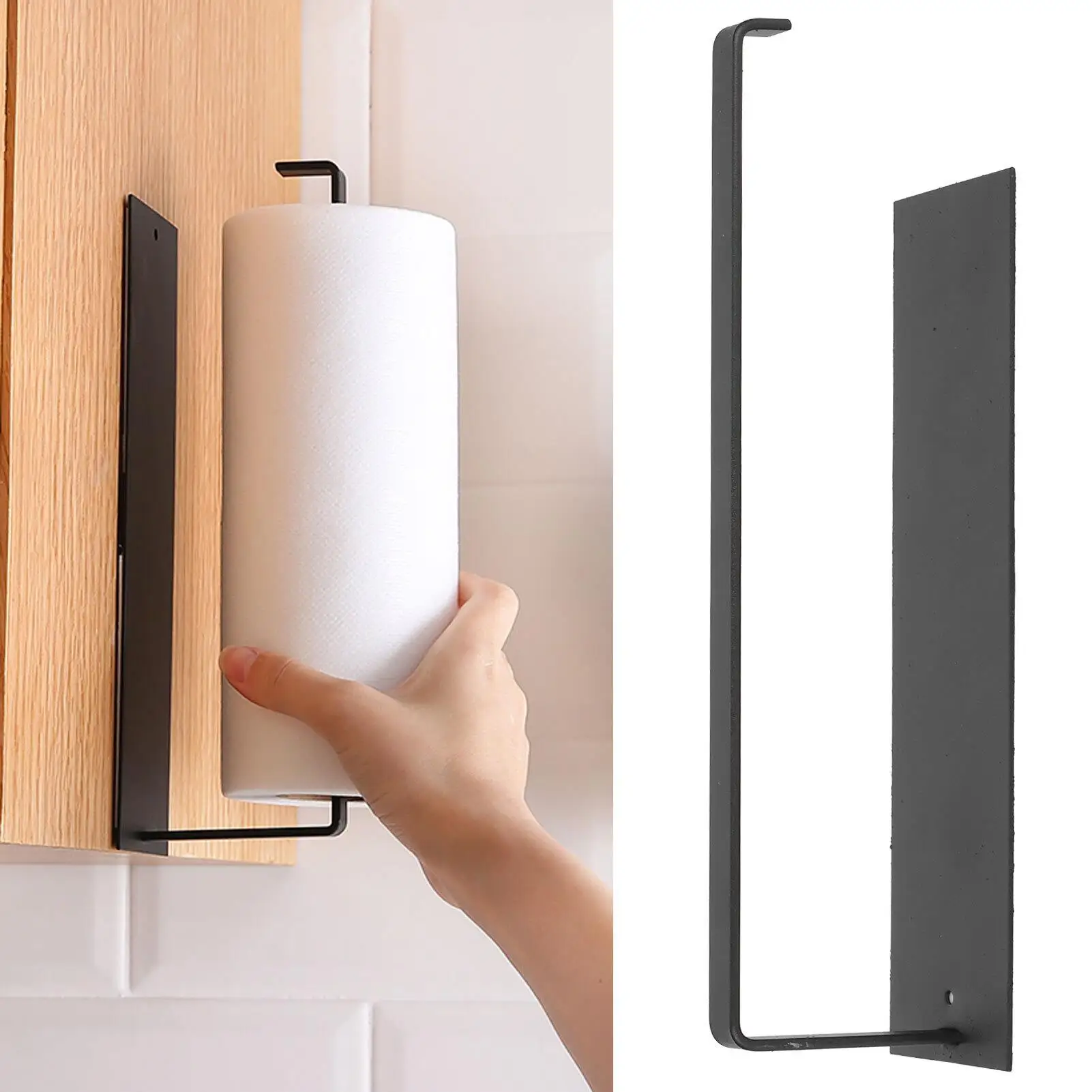 Metal Toilet Paper Rack Under Cabinet Self Adhesive Towel Holder Bathroom Kitchen Matte Black