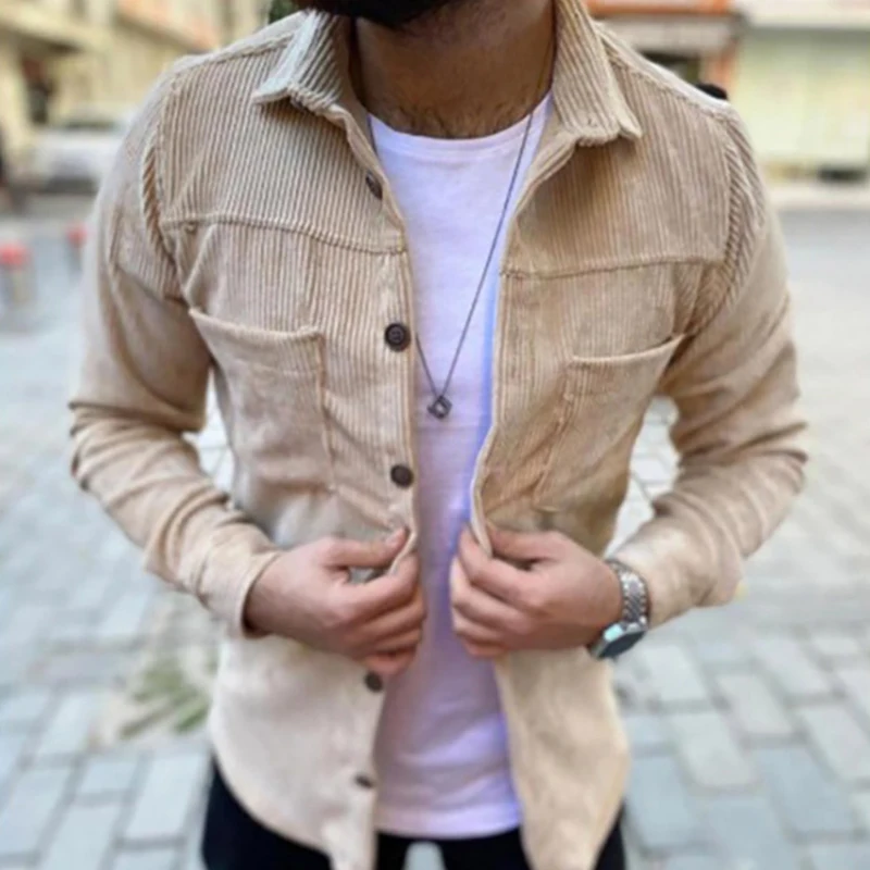 Mens Vintage Corduroy Coat Autumn Loose Jacket Spring Turn-down Collar Shirt Casual Outdoor Male Short Streetwear 2024 New