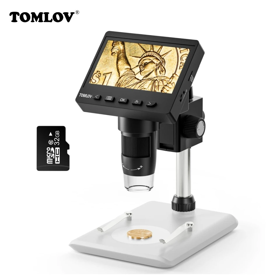 

TOMLOV 4.3" LCD Digital Microscope 1000X Coin Microscope for Error Coins USB Magnifier Micro Scope with High Stand 8 LED For Kid