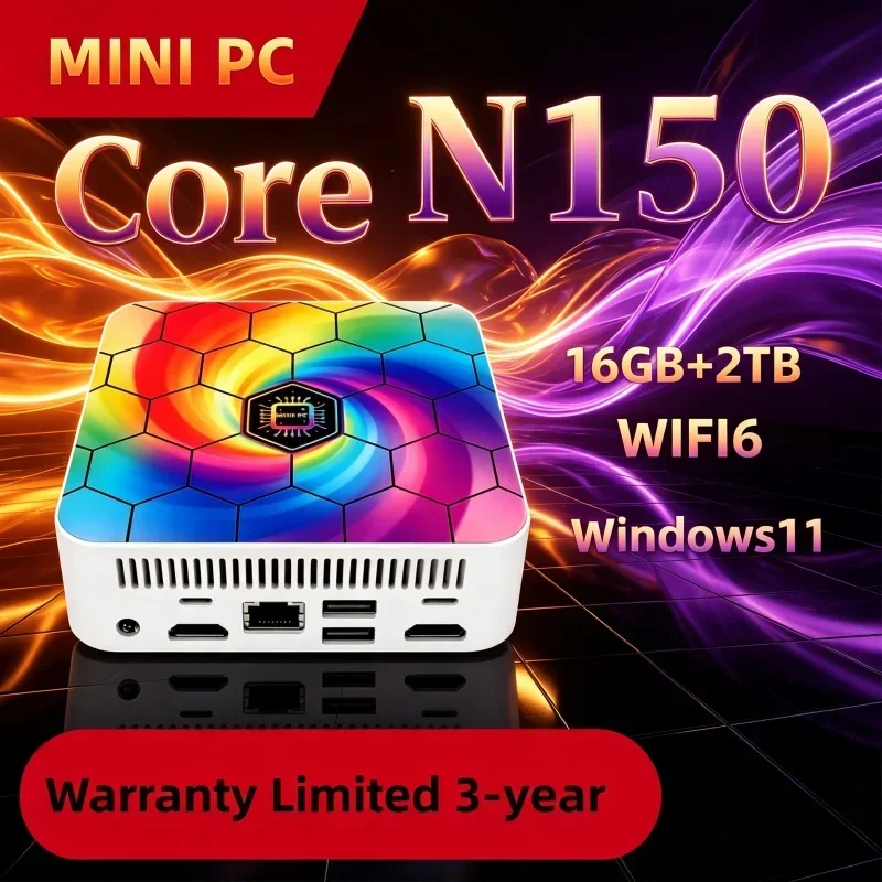 New Core N150 2026 Hot Mini PC Rainbow Gradient Pocket Size 16GB RAM 1TB 2TB SSD WiFi6 BT5.2 Win11 4K Gaming Office PC