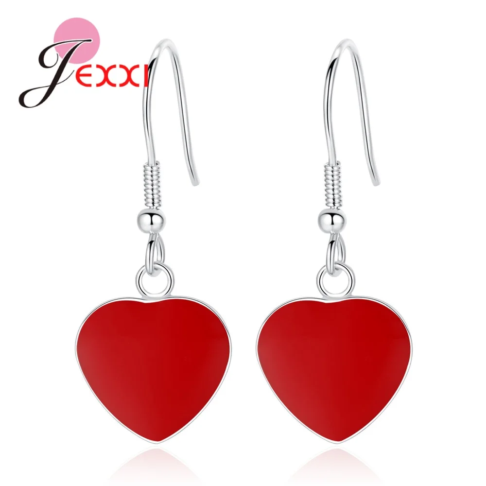 Fast Shipping Lovely Design Dangle Earrings With Bright Red Color Heart Pendant Top Grade 925 Sterling Silver Women Jewelry